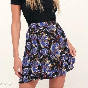 Lulus Pocketful of Petals Black Floral Print Ruffled Mini Skirt